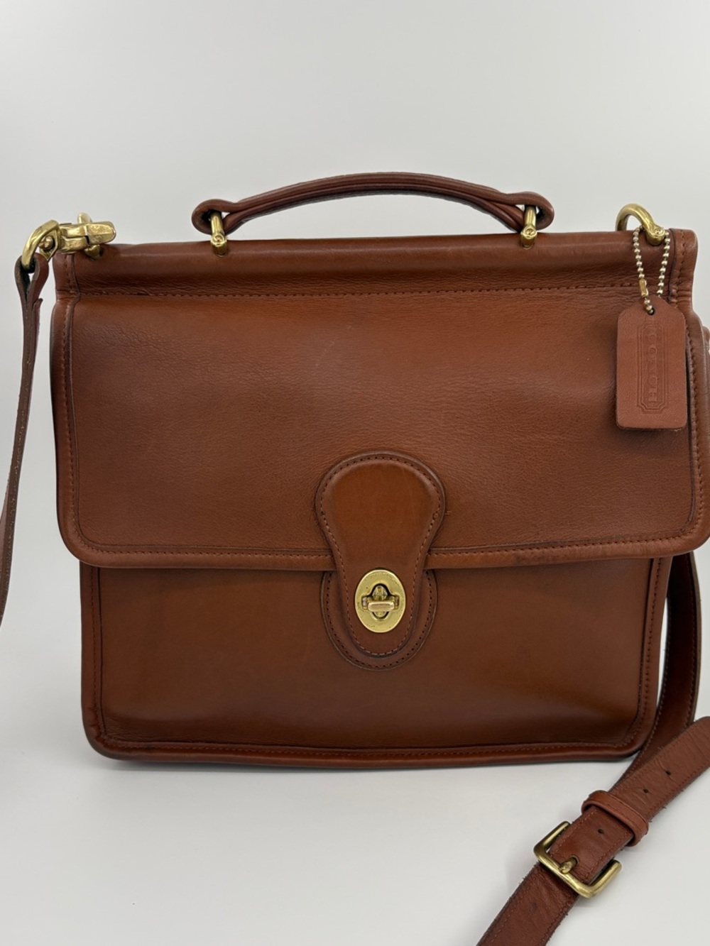 Vintage Coach Willis Brown Leather Satchel with Gold Hardware